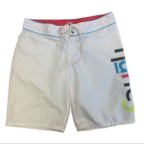 Hurley white multicoloured logo print board shorts swim beach summer Sz 9 - Picture 2 of 11